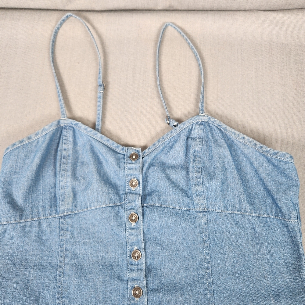 Aeropostale Junior Medium Jumper Dress Button Up Flare Skirt Med Wash Adj Straps - Picture 9 of 9